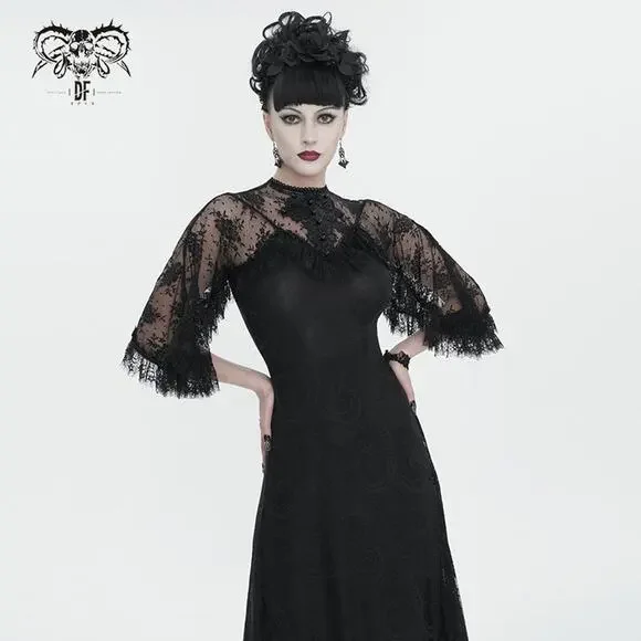 Devil Fashion Gothic Victorian 1930s 'Birds of a Feather' Lace Maxi Gown Dress - Picture 14 of 16